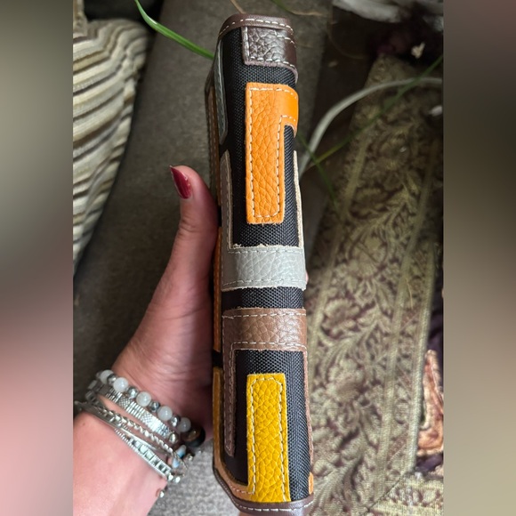 GENUINE Colorblock pebbled leather/texture snap trifold wallet/ID - Picture 7 of 10